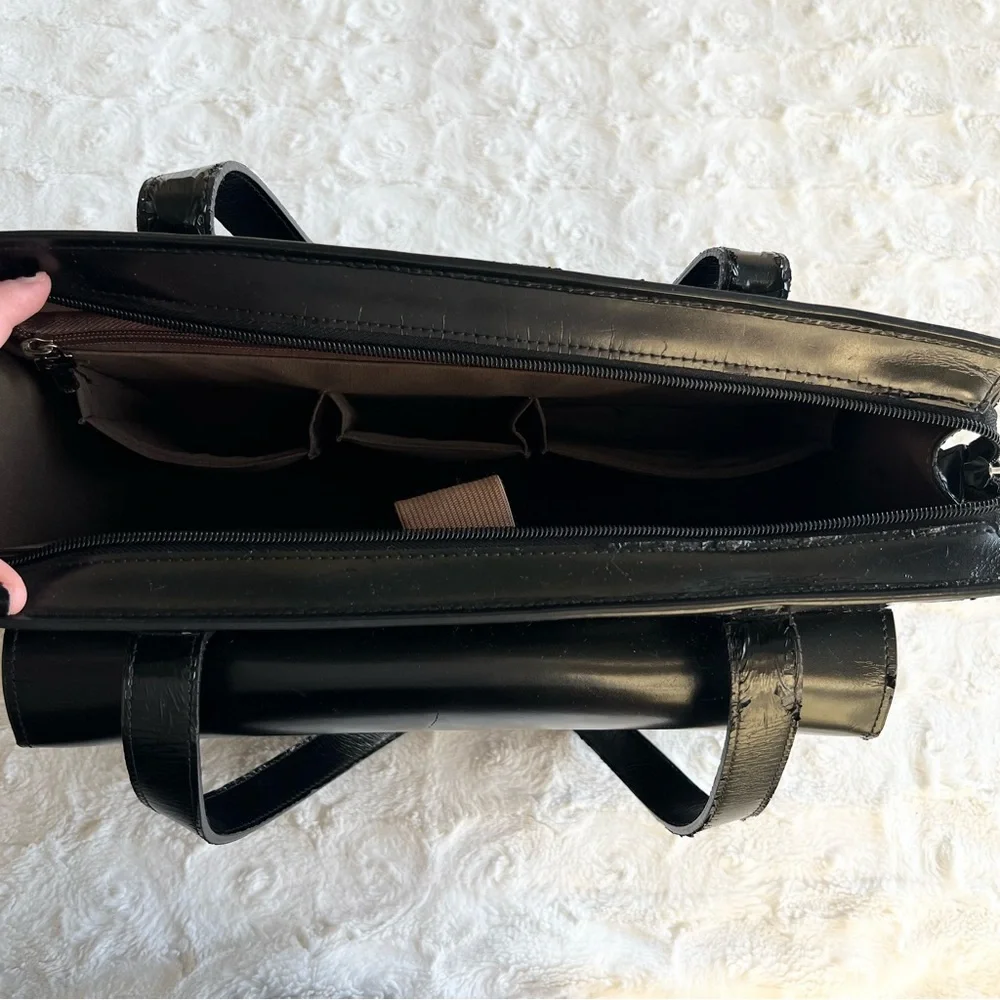 Jack Georges Bag Briefcase Womens Black Italian Leather Laptop Sleeve Zip *READ*